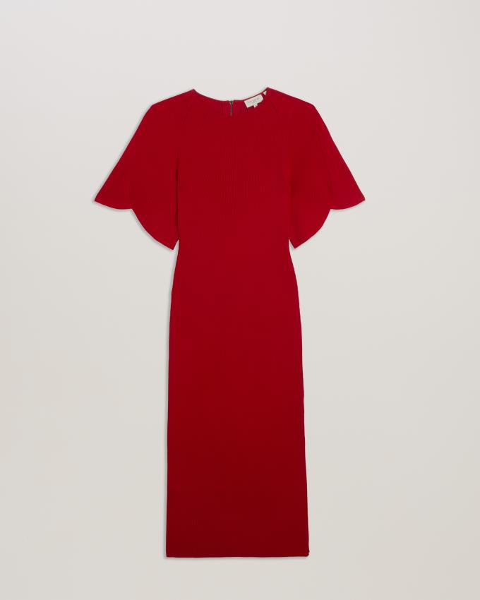 Peignoir Ted Baker Fluted Sleeve Knitted Bodycon Midi Rouge Femme | OUN-21886373